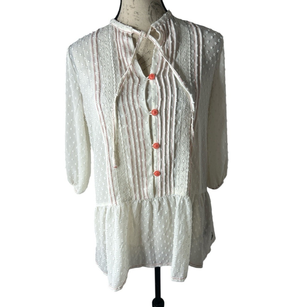 Matilda Jane Ivory Light The Way Swiss Dot Tunic Blouse Top Pleats Size XS